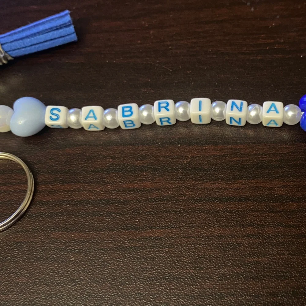 Keychain beabed purse charm with personalized Name